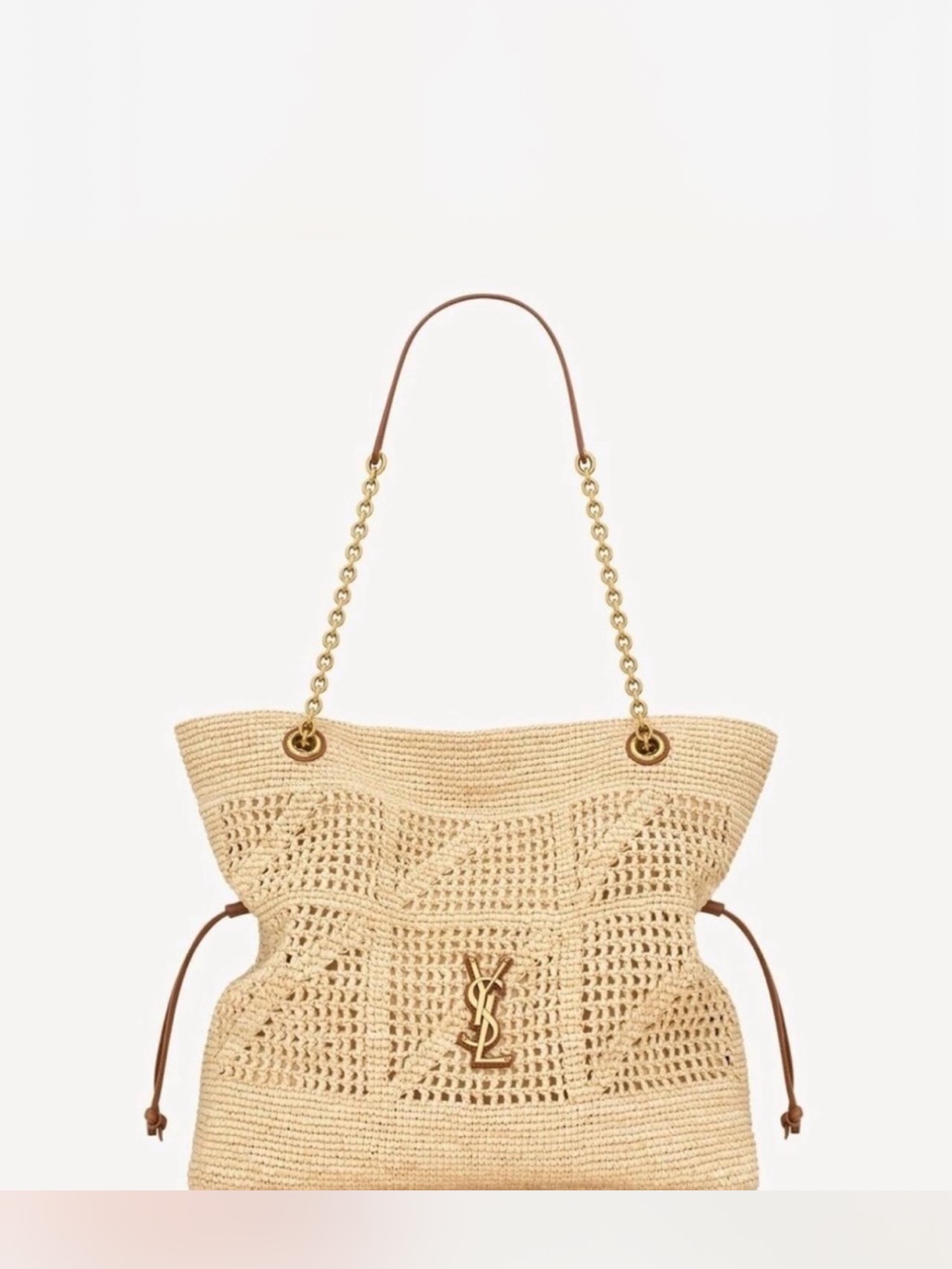 Raffia Tote In Natural With Gold Chain Strap